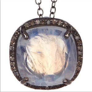 NWT Adornia Moonstone Diamond Halo Lara Necklace - 0.70 ctw black rhodium